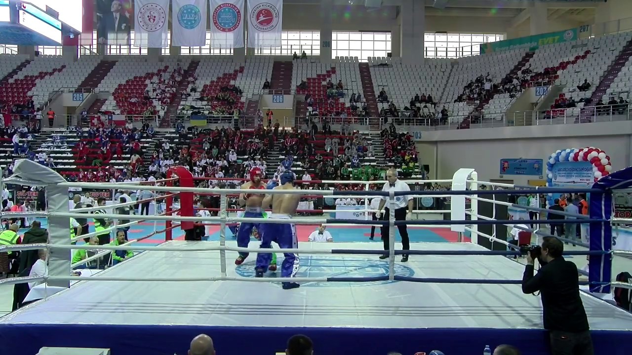 Urh Cernivsek v Dairis Adejanovs WAKO World Championships 2019 backdrop