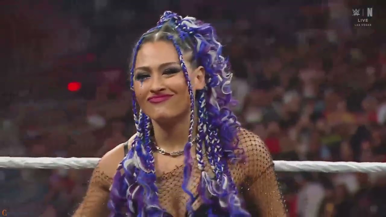 Rhea Ripley saves Sky & Vaquer from the attack of Giulia & Roxanne Perez: Raw, Apr. 21, 2025 background