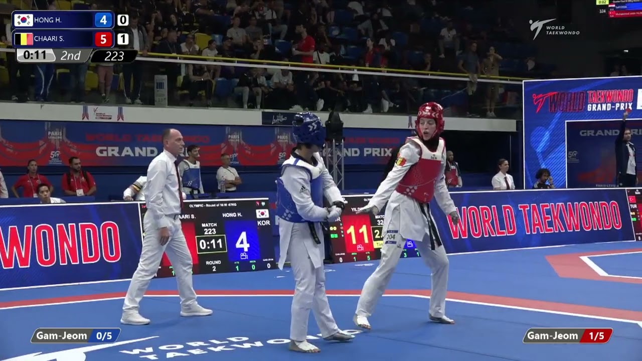 223 Round of 16 WOMEN W 67KG KOR HONG H BEL CHAARI S background