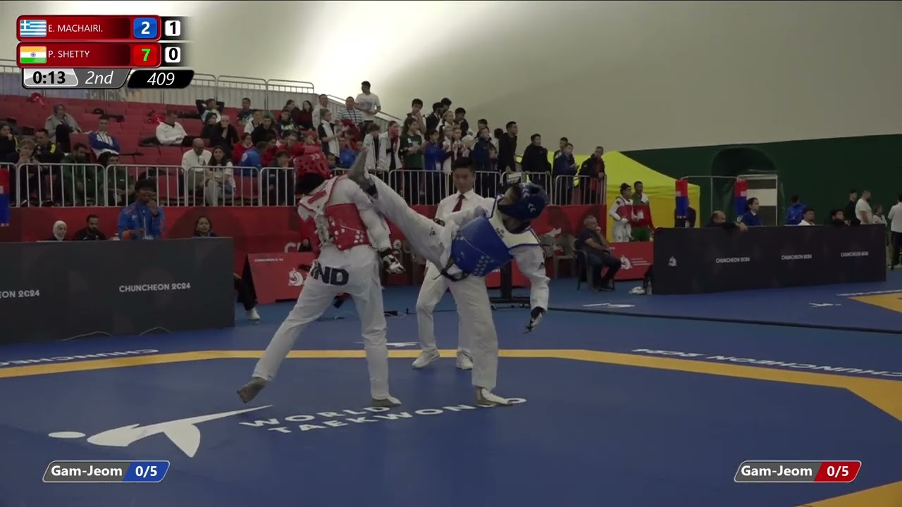 409 Round of 32 Women 68kg GRE MACHAIRIDOU Eirini IND SHETTY Prisha background