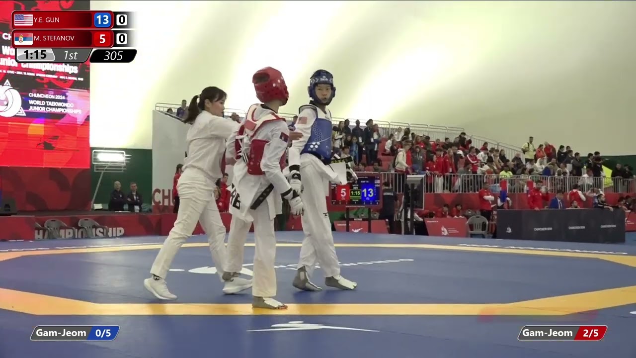 305 Round of 64 Men 45kg USA Y E GUN SRB M STEFANOV background