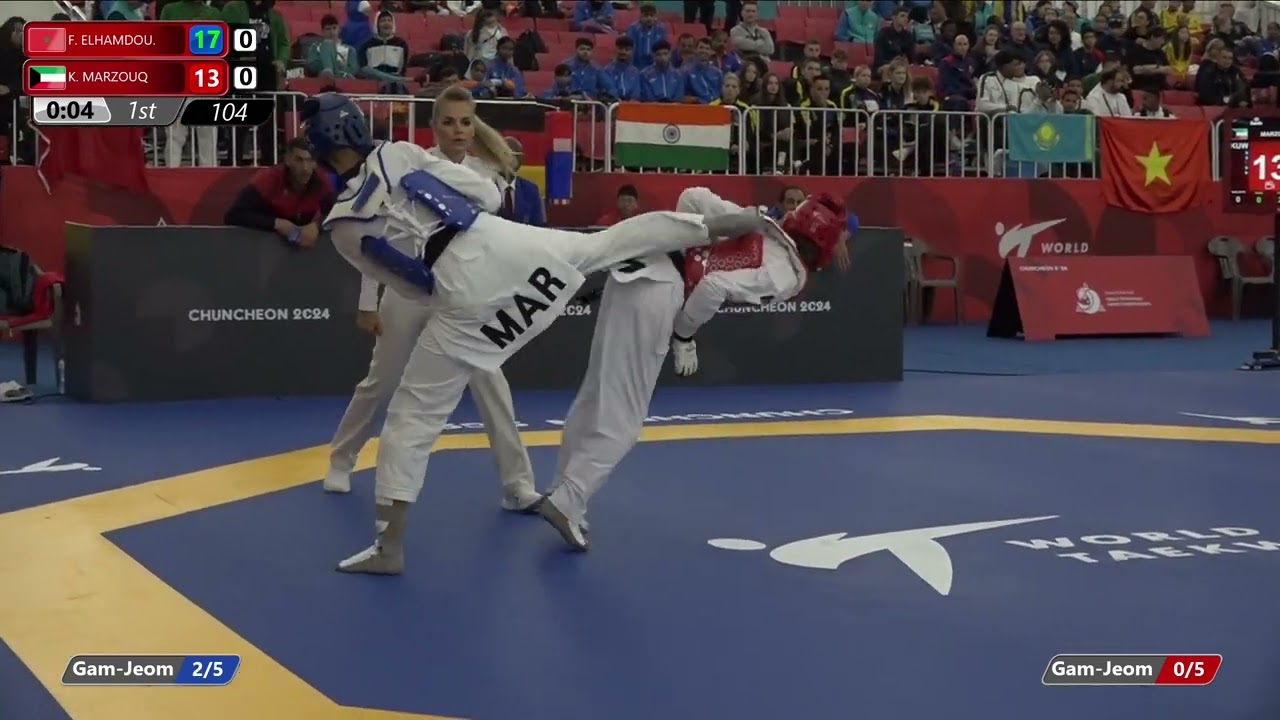 104 Round of 64 Men 45kg MAR F ELHAMDOU KUW K MARZOUQ background