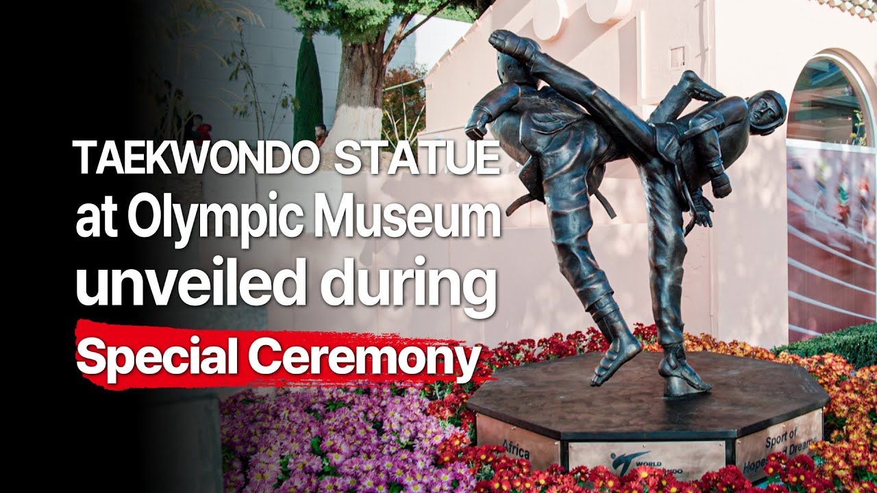 Taekwondo statue at Olympic Museum unveiled during special Ceremony background