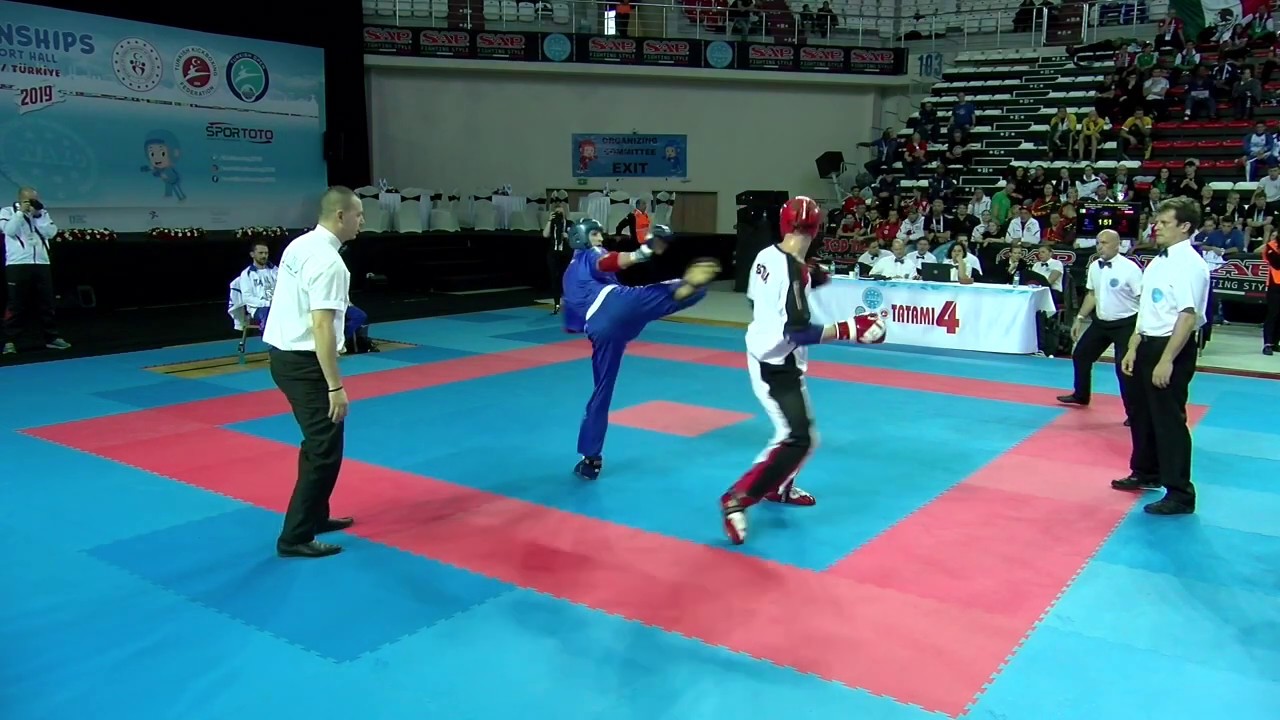 Roman Brundl v Riccardo Albanese WAKO World Championships 2019 backdrop