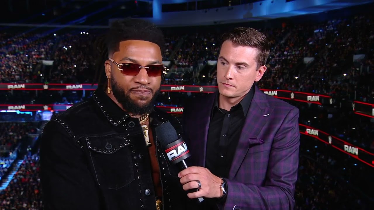 Trick Williams and Je’Von Evans face-to-face before their match tomorrow on NXT | Raw Aug 18, 2025 background