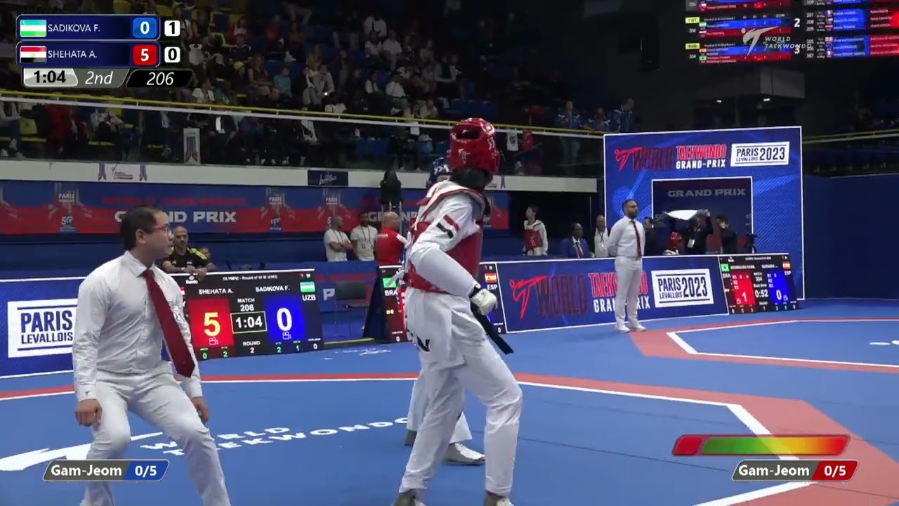 206 Round of 32 WOMEN W 67KG UZB SADIKOVA F EGY SHEHATA A background