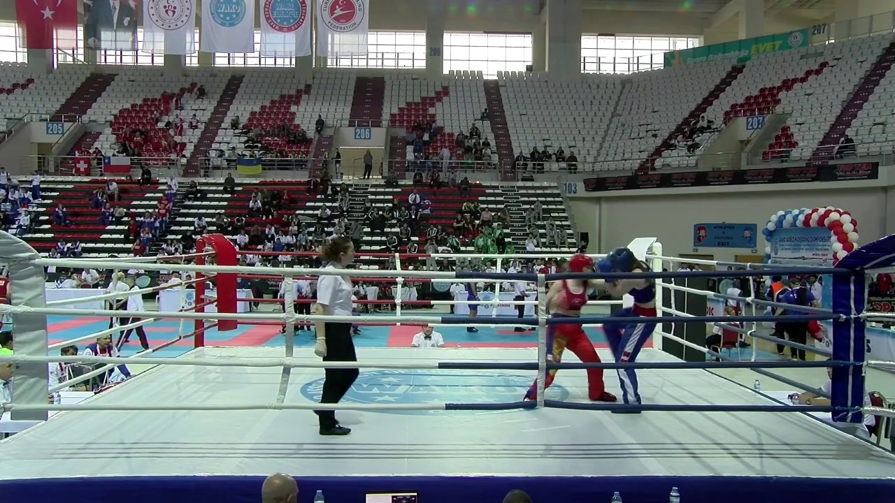 Margarita Kniazeva v Thea Vatshelle WAKO World Championships 2019 backdrop