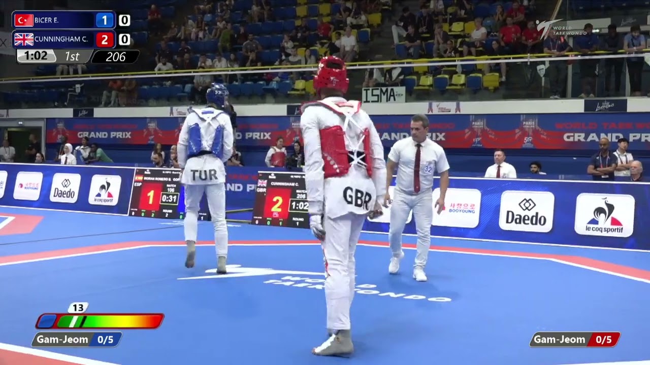 206 Round of 32 MEN M +80KG TUR BICER E GBR CUNNINGHAM C background