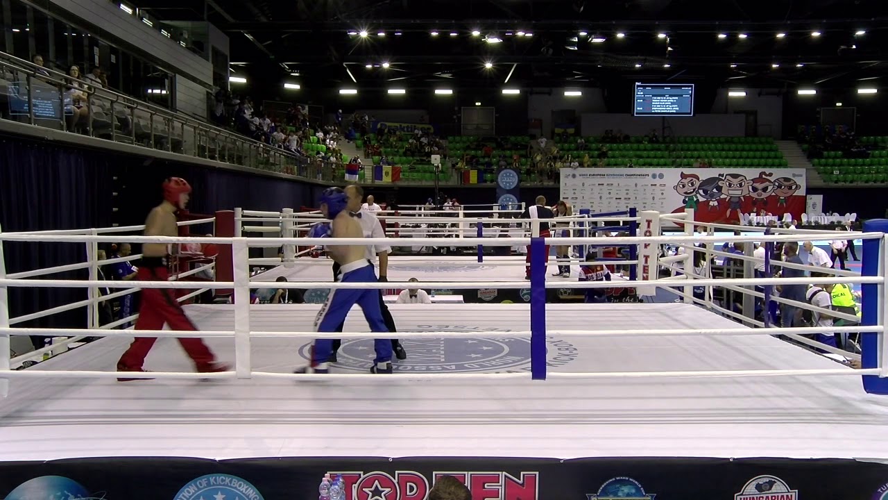 Danil Panov v Tamerlan Valiev WAKO European Championships 2019 backdrop