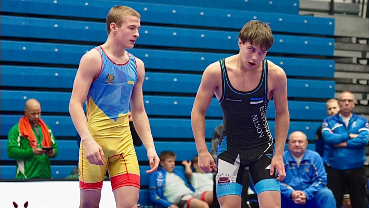 U15 O. Kaban (UKR) vs G. Oleinikov (EST) 62kg. Youth boys greco-roman wrestling. background