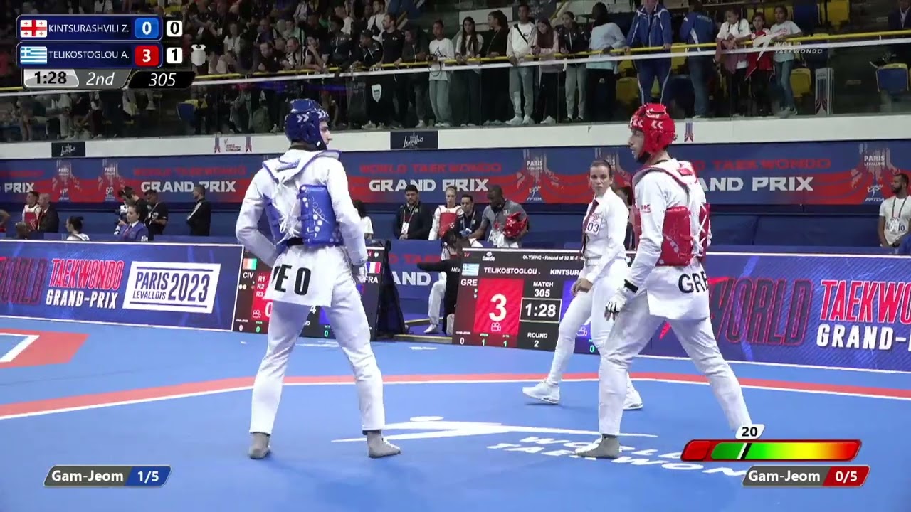 305 Round of 32 MEN M 80KG GEO KINTSURASHVILI Z GRE TELIKOSTOGLOU A background