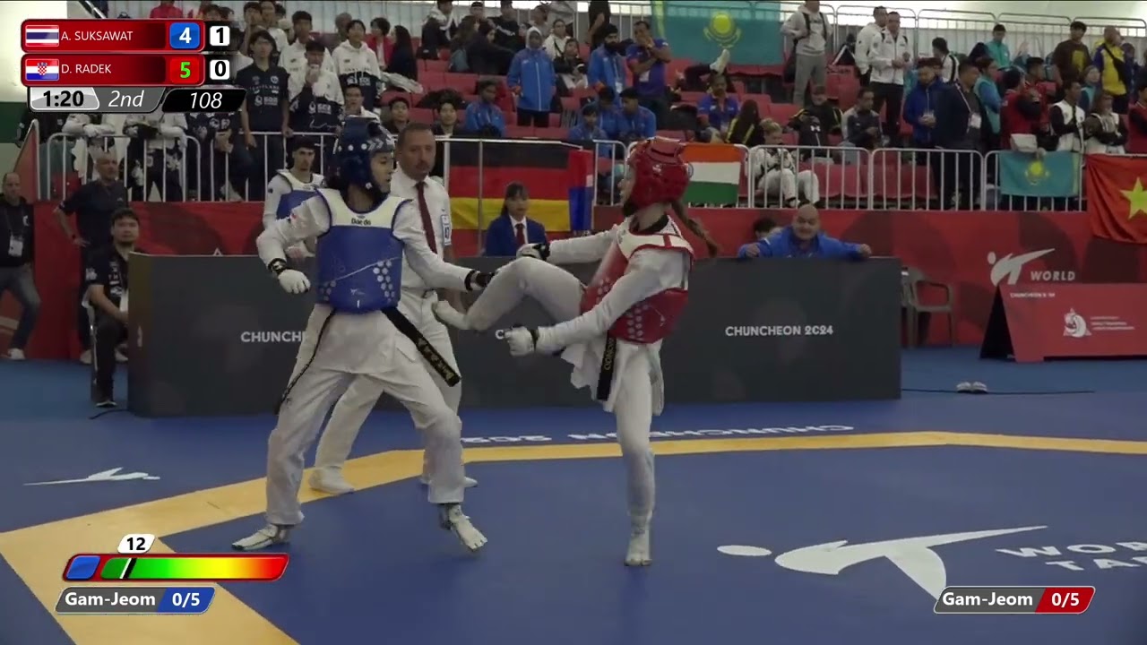 108 Round of 64 Women 46kg THA A SUKSAWAT CRO D RADEK background
