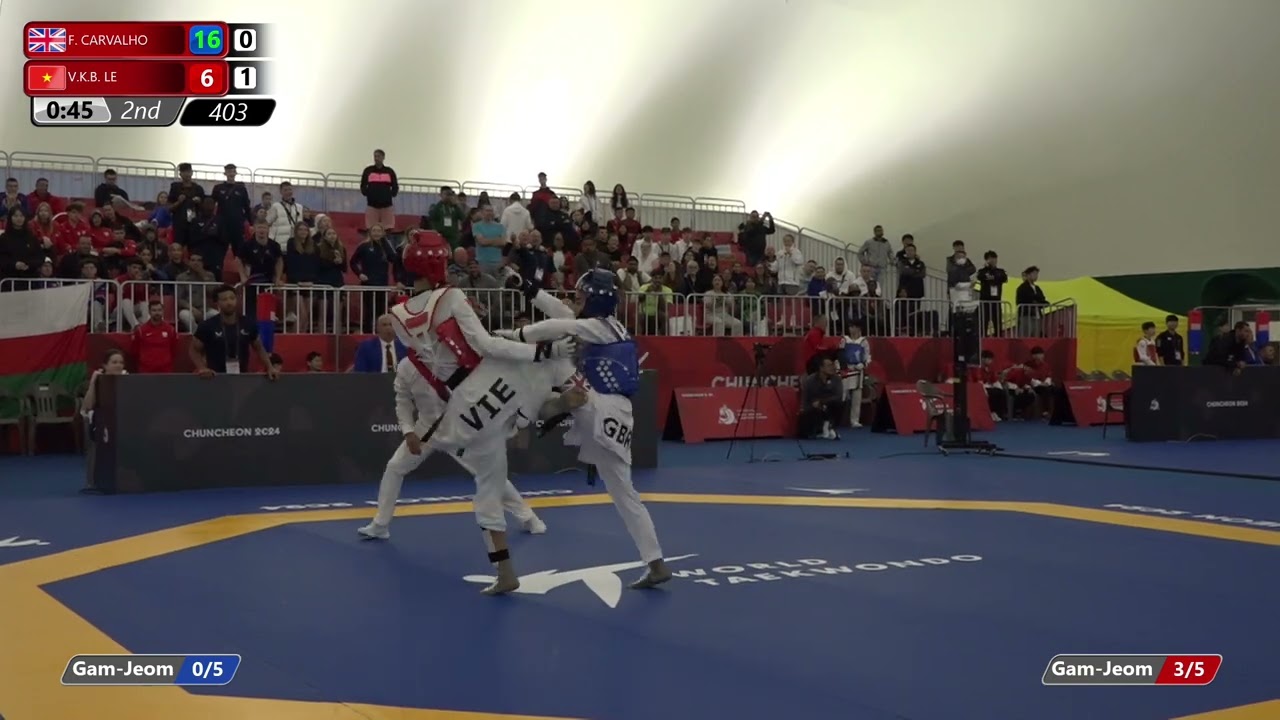 403 Round of 64 Men 45kg GBR F CARVALHO VIE V K B LE background