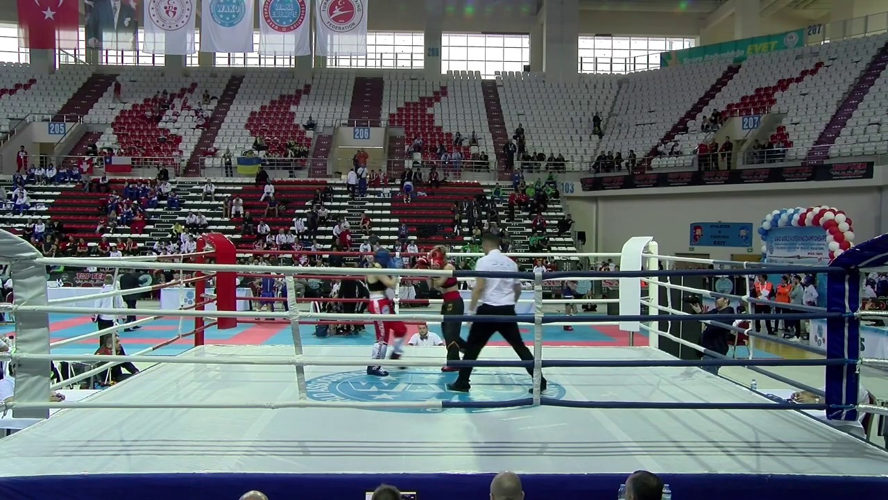Tatjana Obermeier v Sylwia Lewadowska WAKO World Championships 2019 backdrop