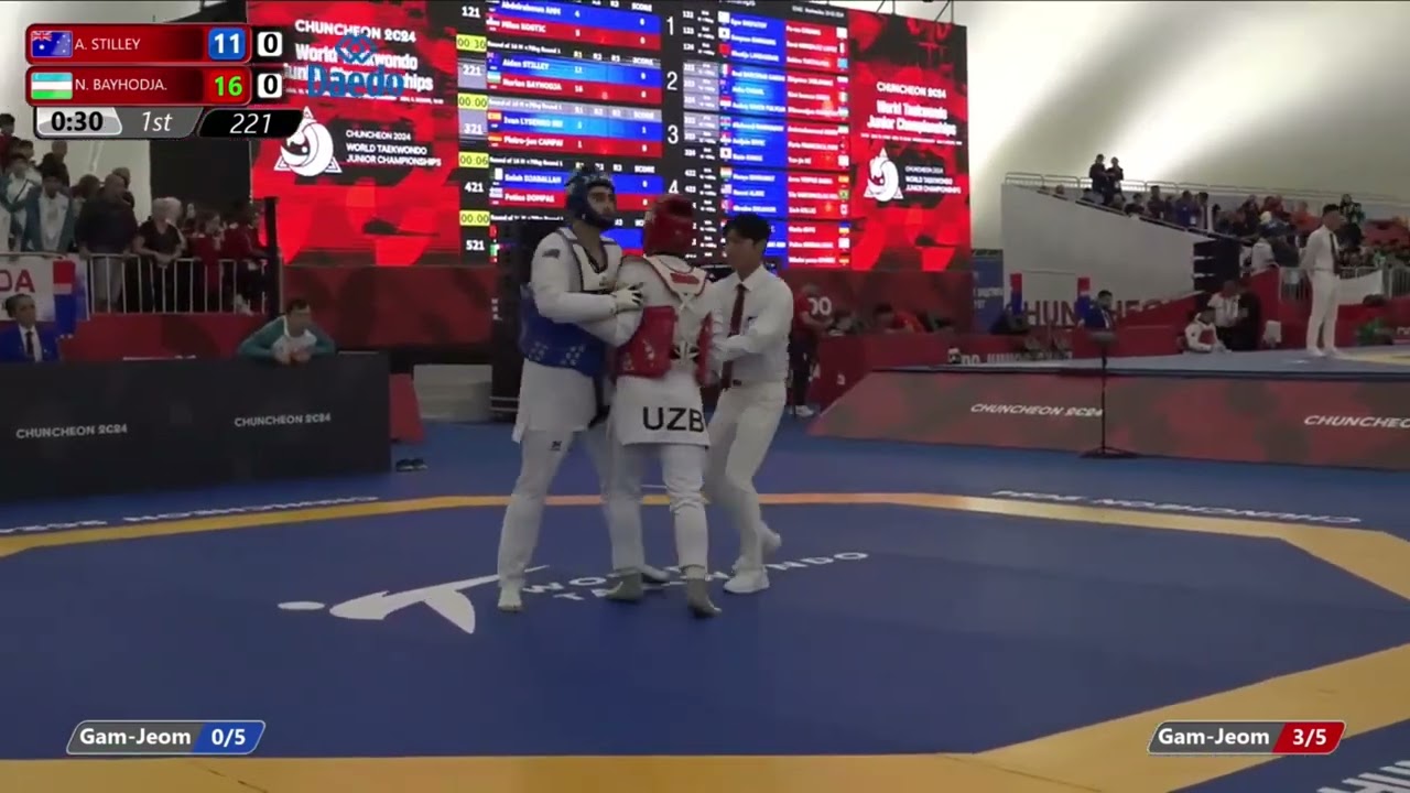 221 Round of 16 Men +78kg AUS STILLEY Aiden UZB BAYHODJAEV Nurlan background