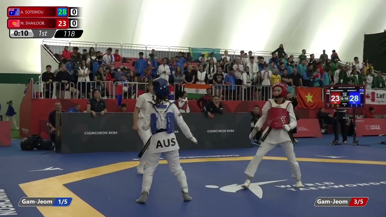 118 Round of 32 Women 46kg AUS A SOTERIOU KGZ N SHAILOOB background