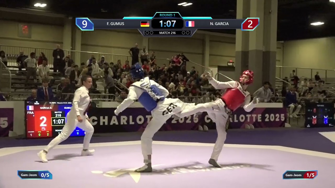 216 Round of 32 M 58kg GER F GUMUS FRA N GARCIA PGM background