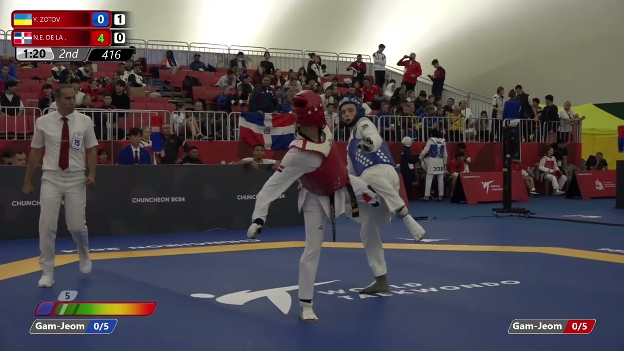 416 Round of 32 Men 63kg UKR Y ZOTOV DOM N E DE LA backdrop