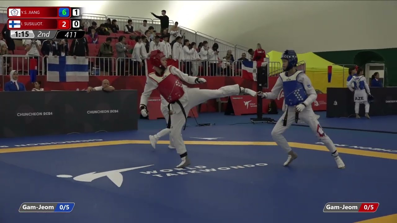 411 Round of 32 Women 52kg TPE Y S JIANG FIN I SUSILUOT backdrop