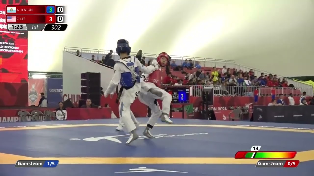 302 Round of 64 Men 45kg CRO BEZJAK Viljem UZB MARUFJONOV Dilmurodjon background