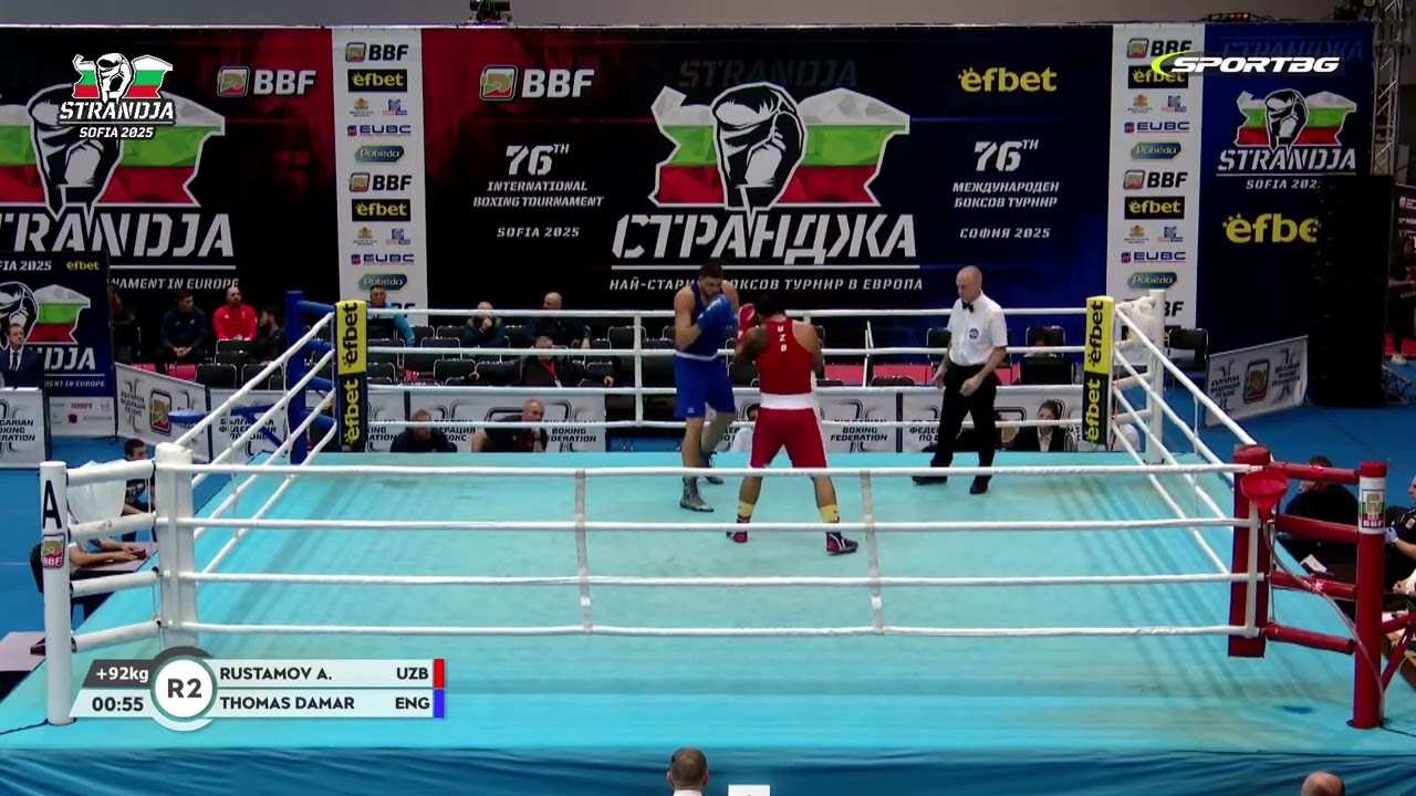 Damar Thomas (ENG) vs. Abdurakhmon Rustamov (UZB) Strandja Tournament 2025 (92+kg) background