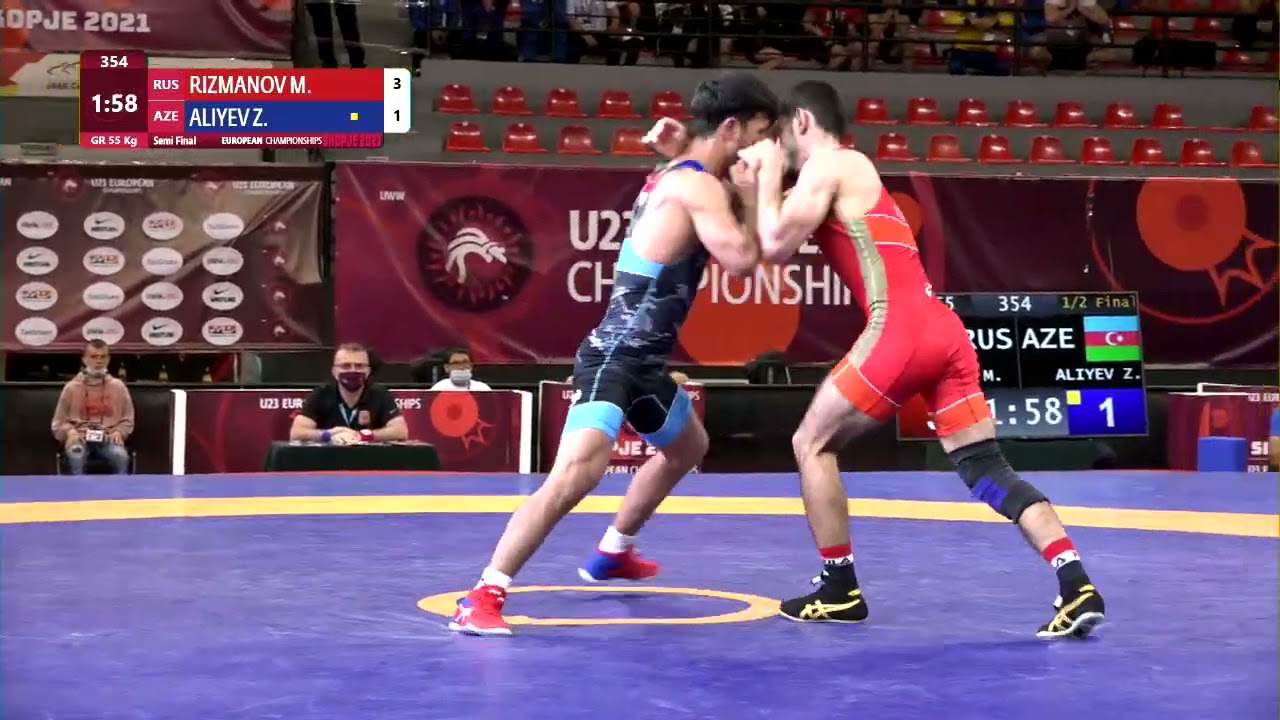 1/2 GR - 55 kg: M. RIZMANOV (RUS) v. Z. ALIYEV (AZE)