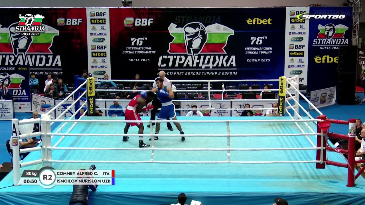 Alfred Commey (ITA) vs. Nurislom Ismoilov (UZB) Strandja Tournament 2025 (80kg) backdrop