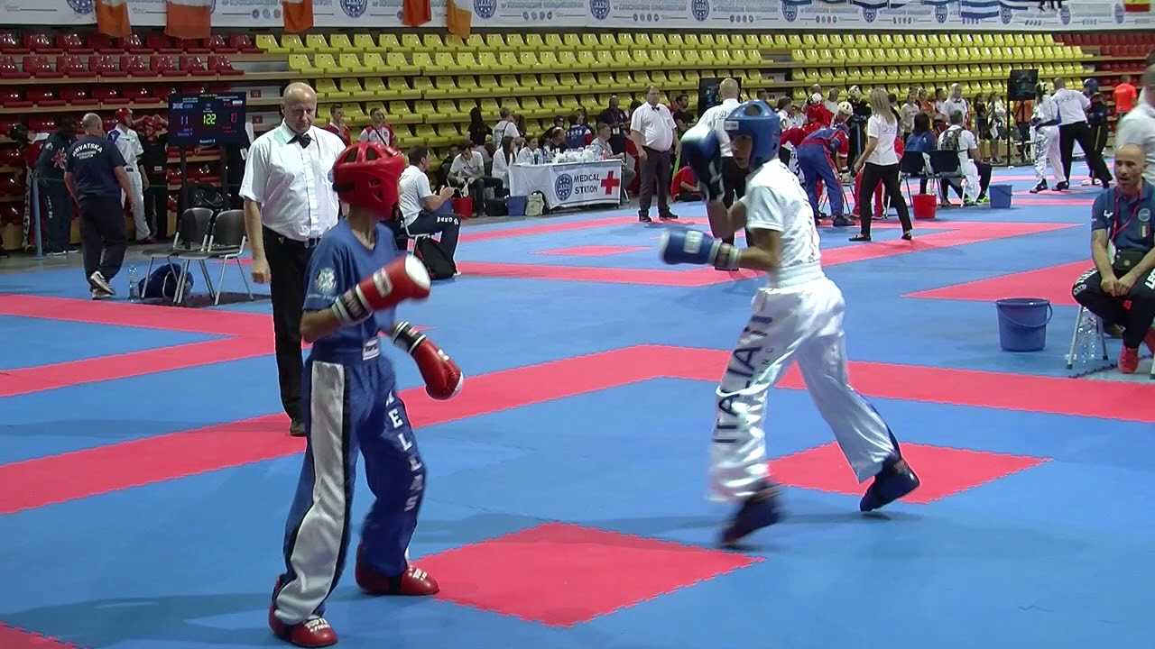 Eleftherios Stratigakis v Mattia Leone WAKO European Championships 2017 backdrop