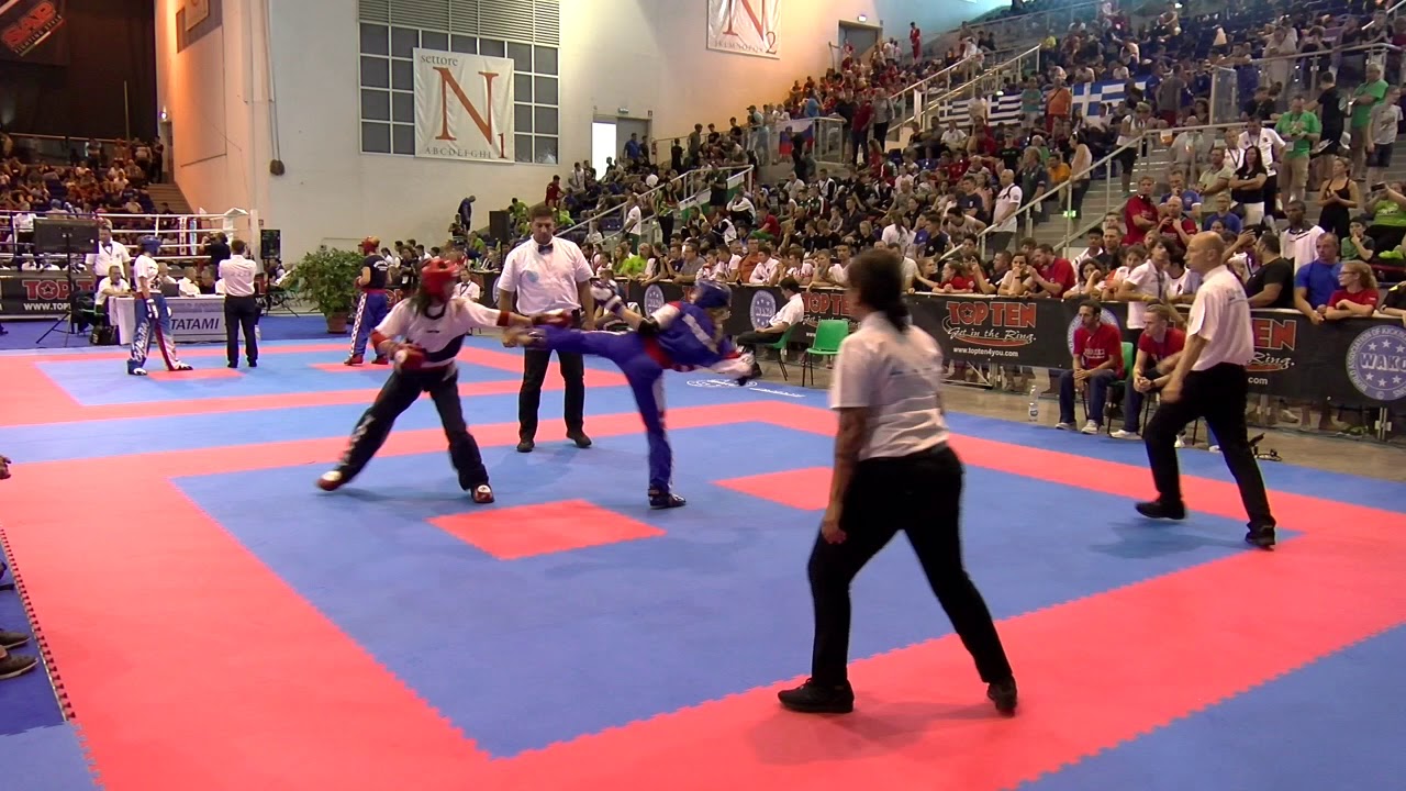 Celine Roberg v Kayla Miyamoto WAKO World Championships 2018 backdrop