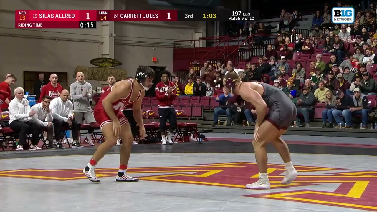 Highlights: Nebraska's Silas Allred vs. Minnesota's Garrett JOLES | 197 LBS | Big Ten Wrestling background