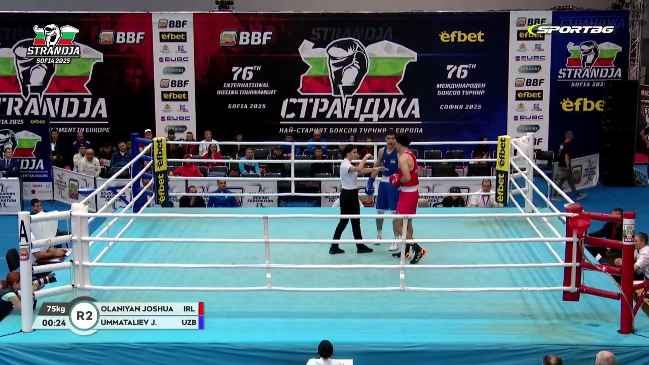 Javokhir Ummataliev (UZB) vs. Josh Olaniyan (IRL) Strandja Tournament 2025 (75kg) background