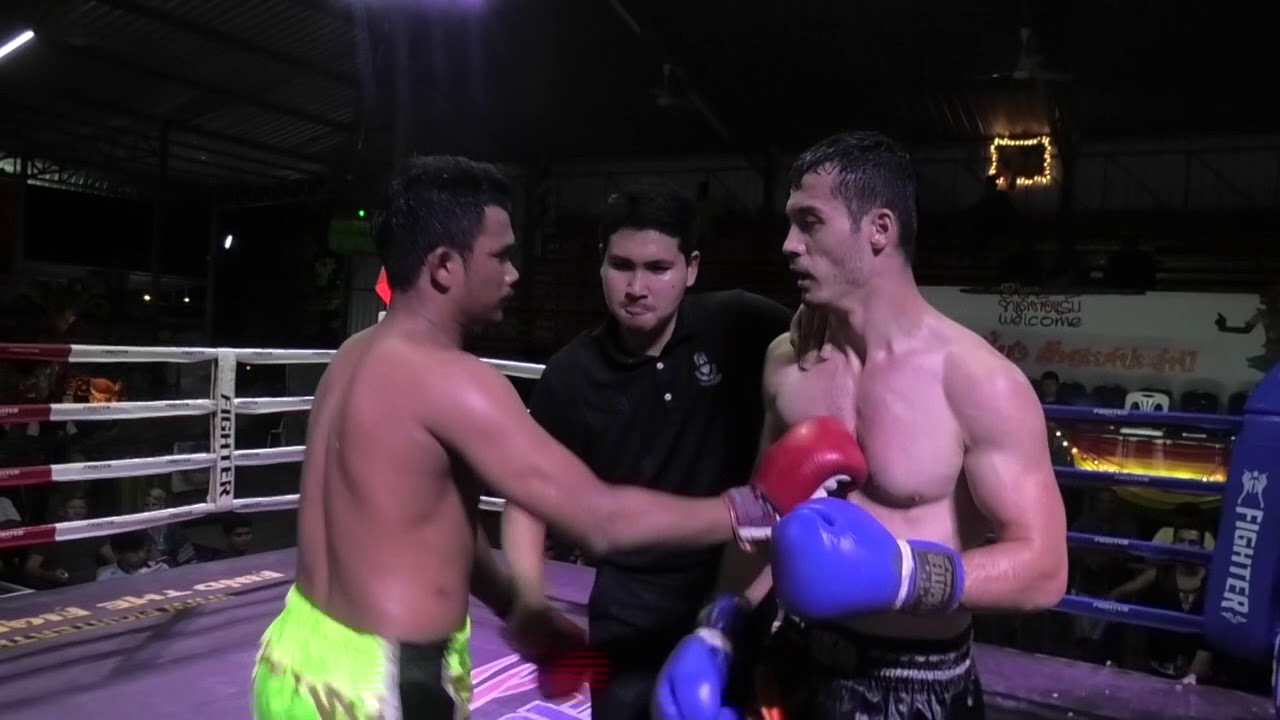 Kru SaenKeang Sinbi Muay Thai, wins on points at Rawai Boxing Stadium background