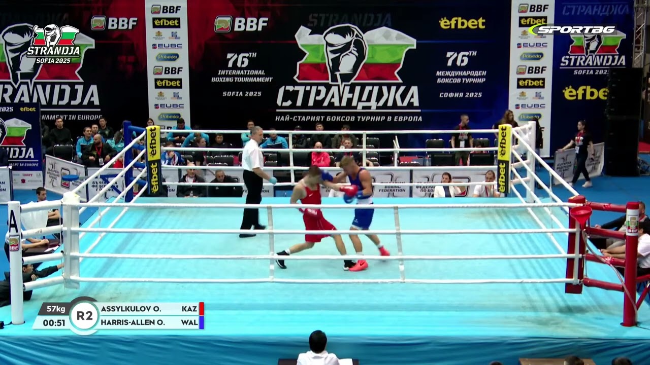 Orazbek Assylkulov (KAZ) vs. Owain Harris-Allen (WAL) Strandja Tournament 2025 QF's (57kg) background