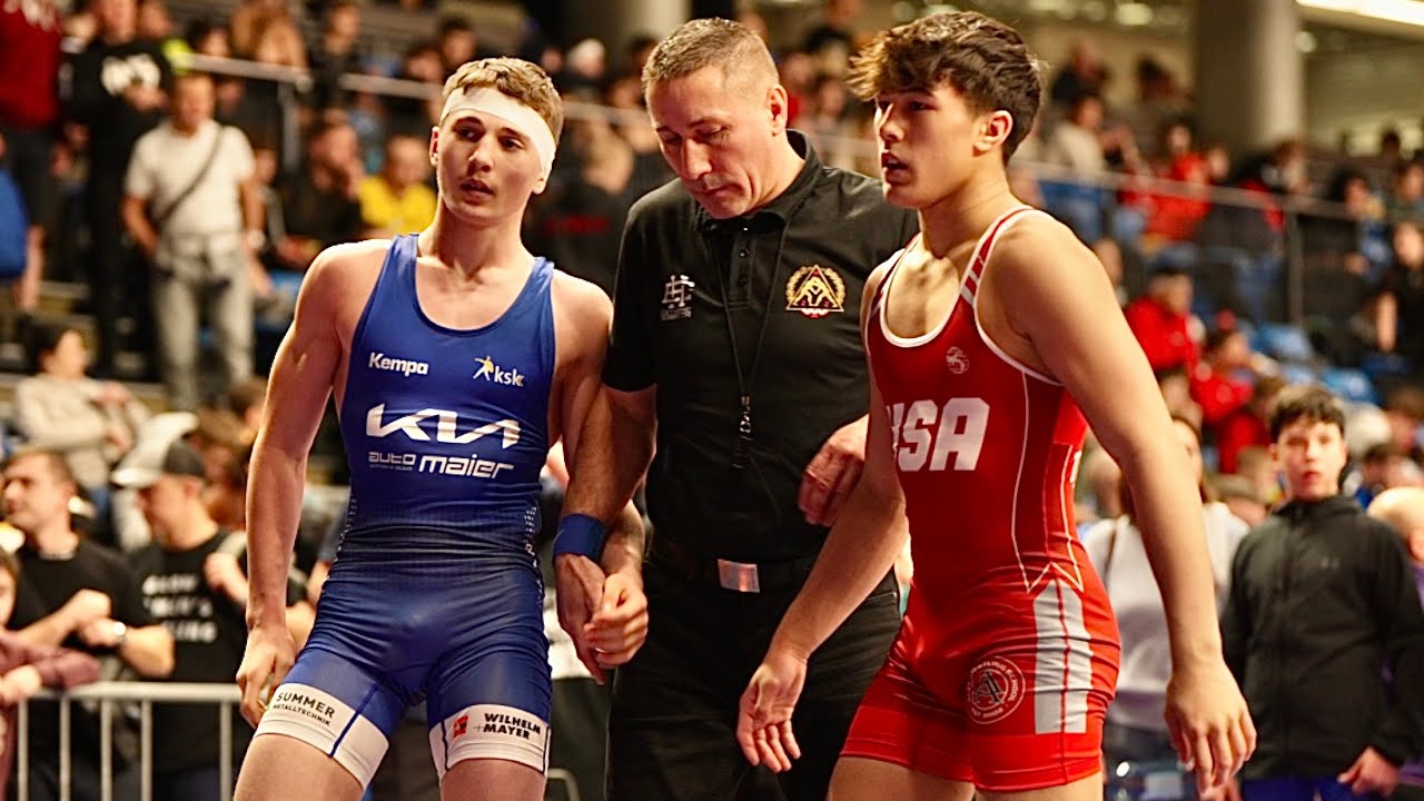 U15 Nicholas Schwartz (USA) vs Rahim Albakov (AUT) 68kg. Freestyle boys wrestling.
