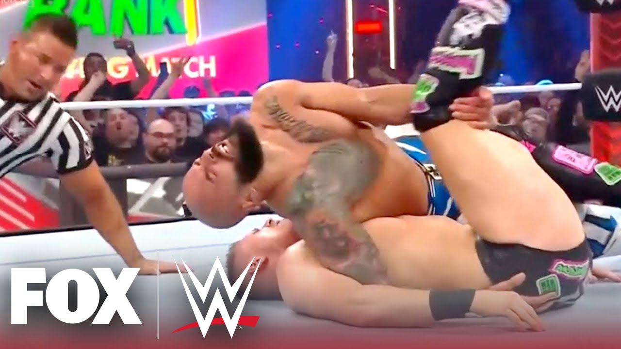 Ricochet qualifies for Money in the Bank by defeating The Miz with Shooting Star Press | WWE on FOX background