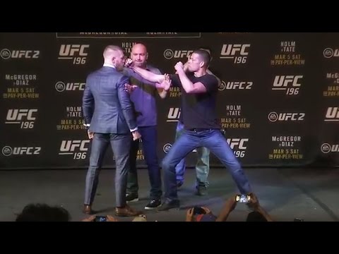 UFC 196: McGregor vs Diaz and Holm vs Tate Faceoffs background