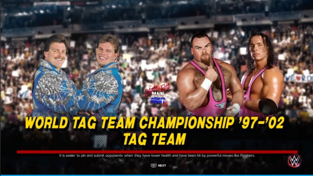 Fabulous Rougeaus vs The Hart Foundation. 2 out of 3 falls Match. WWE 2K23 background