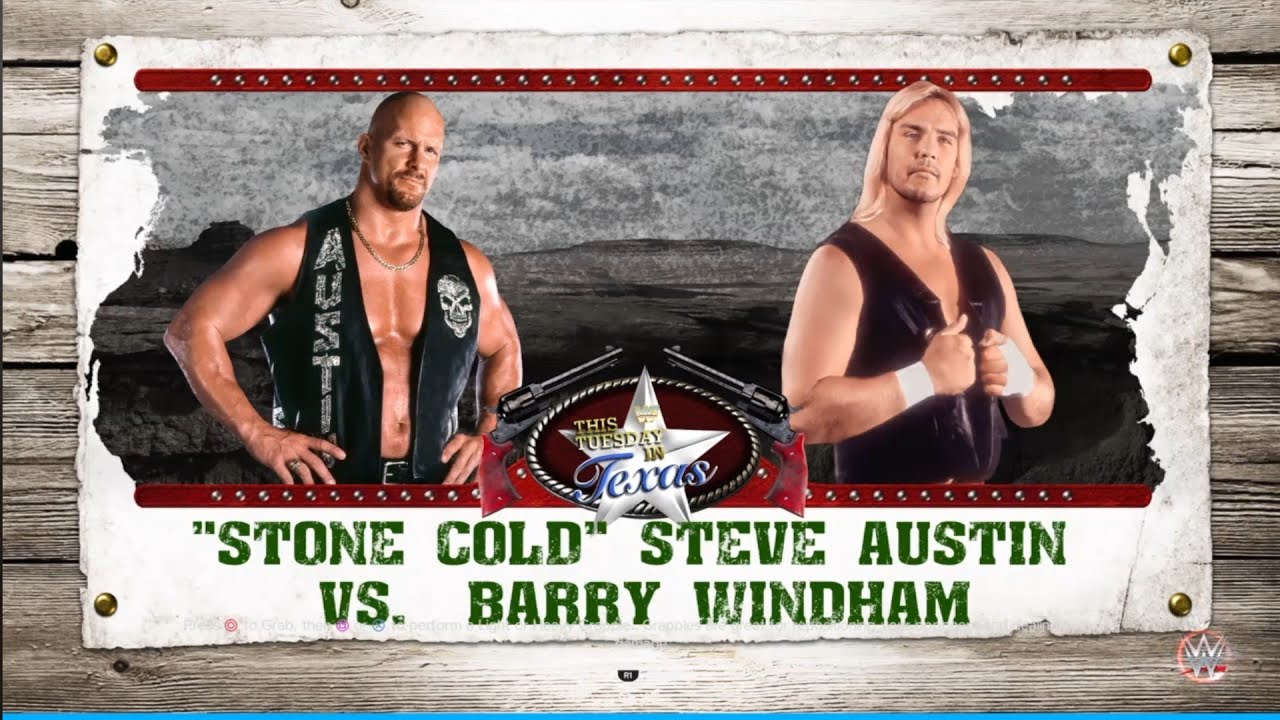 Steve Austin vs Barry Windham. This Tuesday in Texas. WWE 2K23 background