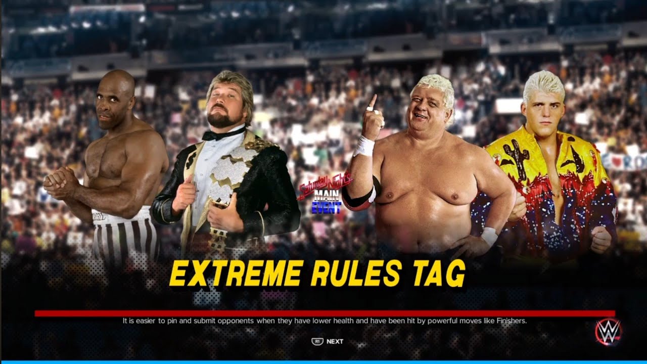 Ted Dibiase & Virgil vs Dusty & Dustin Rhodes. Bunkhouse Match. WWE 2K23 background