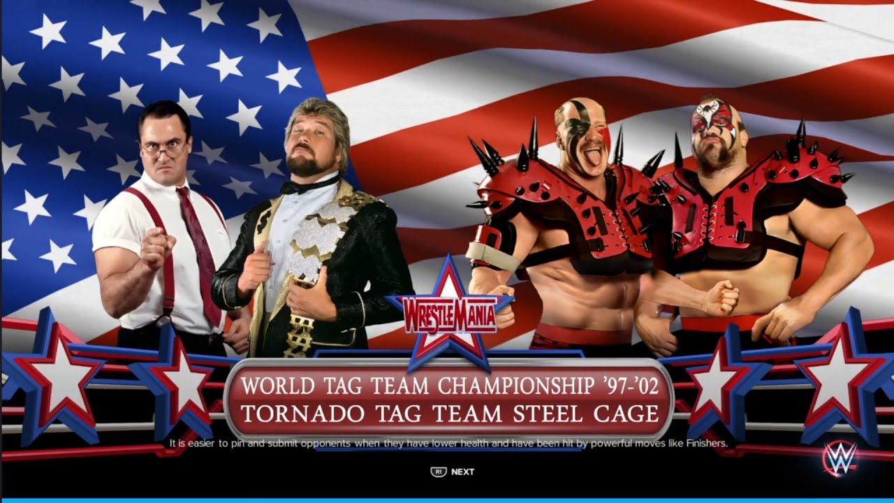 Money Inc vs Legion of Doom Cage Match. WWE 2K23 background