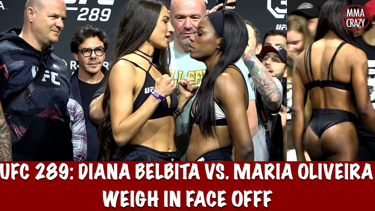 UFC 289: Diana Belbita vs. Maria Oliveira Weigh in Face off background