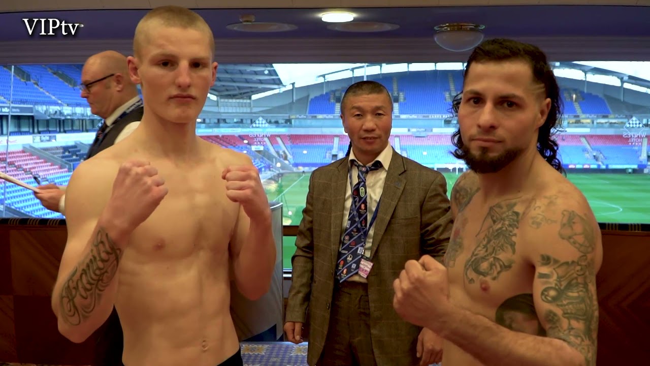 Lennox Lythgoe v Jake Pollard weigh-in for VIP's Bolton show on Saturday background
