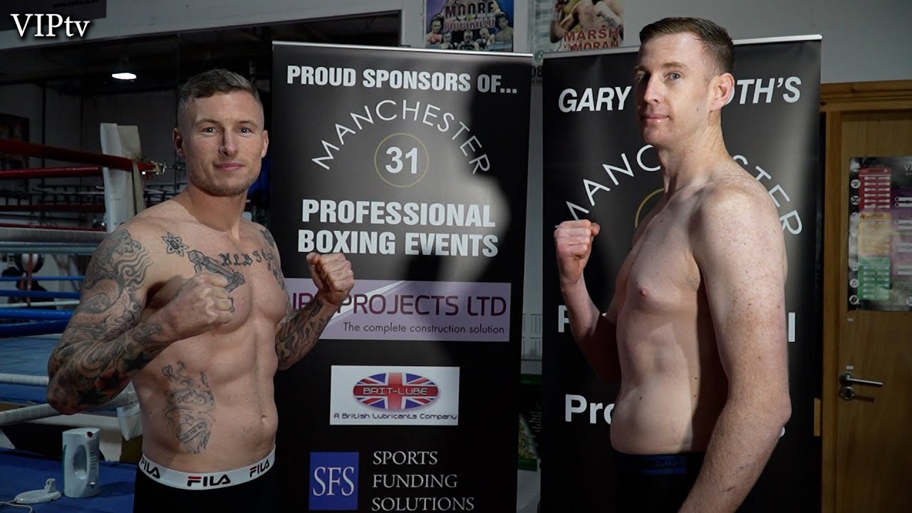 James Albert v Karl Dobbins weigh-in for VIP/M31 show at the AJ Bell Stadium 12.12.21