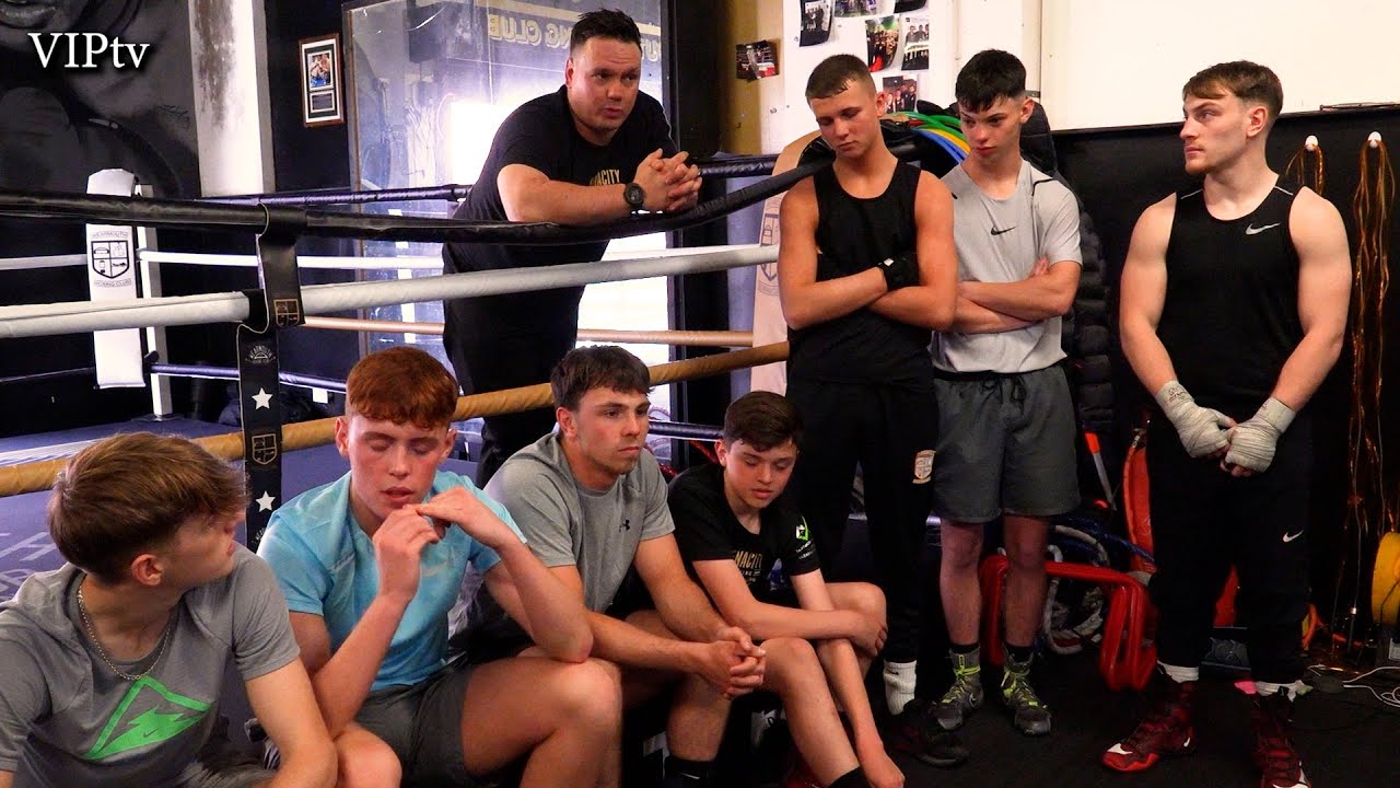 VIPtv visits Wearmouth Boxing club & talks to Head Coach Ant Kelly with some of his amateur boxers backdrop