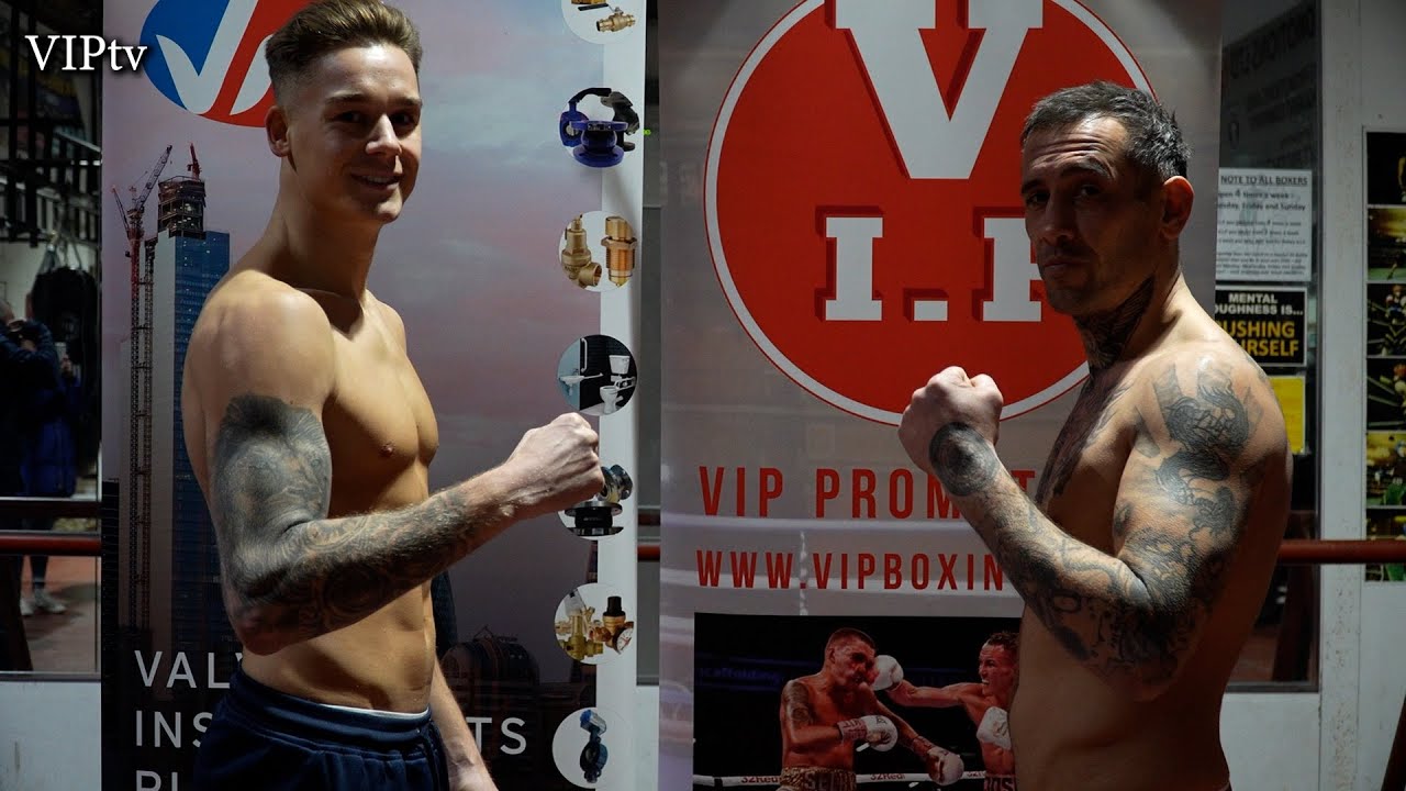 Jake Goodwin v Kevin McCauley weigh-in for the VIP show at the AJ Bell Stadium on 4/12/21 background