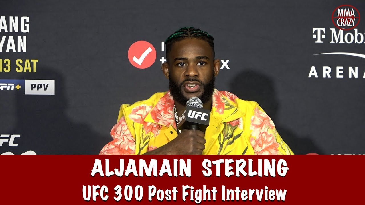 Aljamain Sterling Talks pile driver in cage ‘you couldn’t pay me to go back to 135’ & win at UFC 300 background