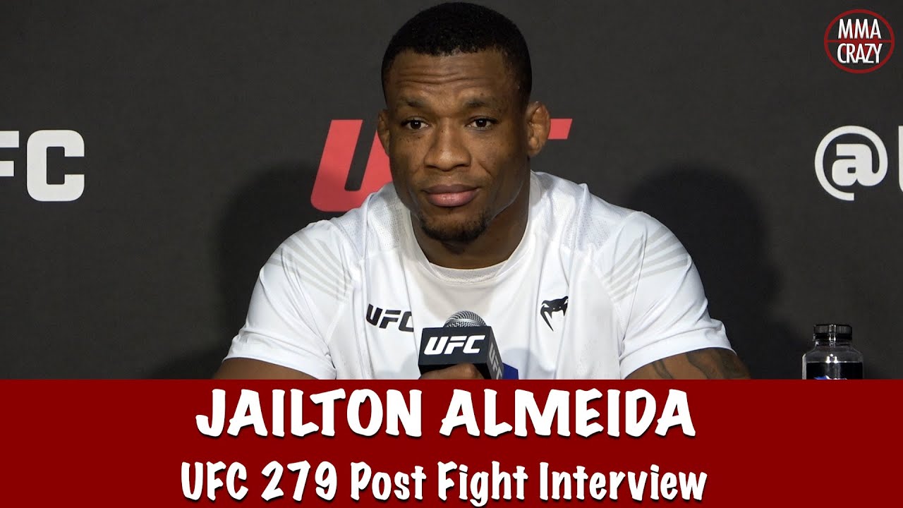 Jailton Almeida talks submission win over Anton Turkalj at UFC 279 background