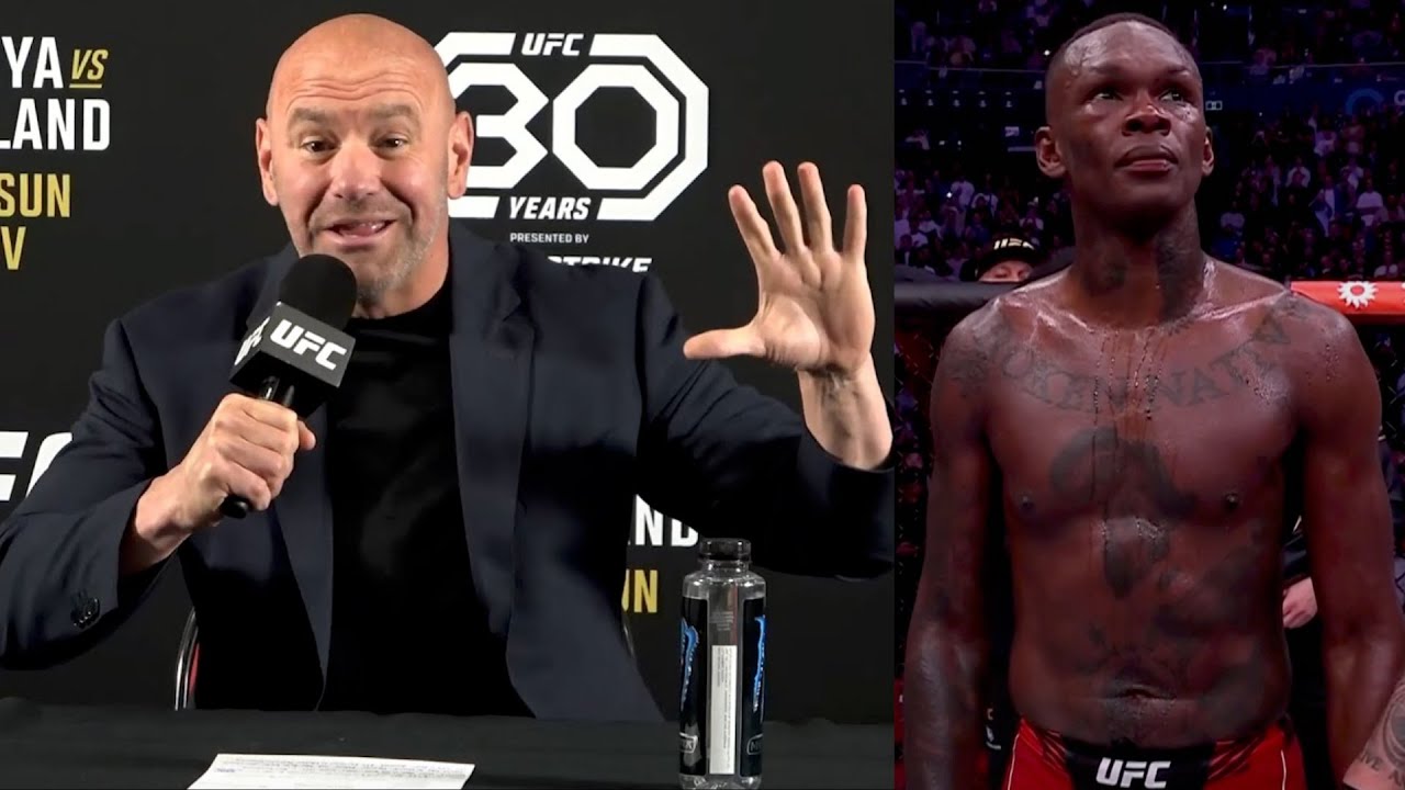 Dana White reacts to Israel Adesanya loss to Sean Strickland at UFC 293 background
