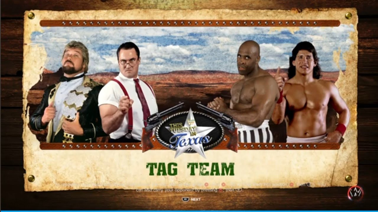 Dibiase & IRS vs Virgil & Santana. This Tuesday in Texas 91. WWE 2K23 background