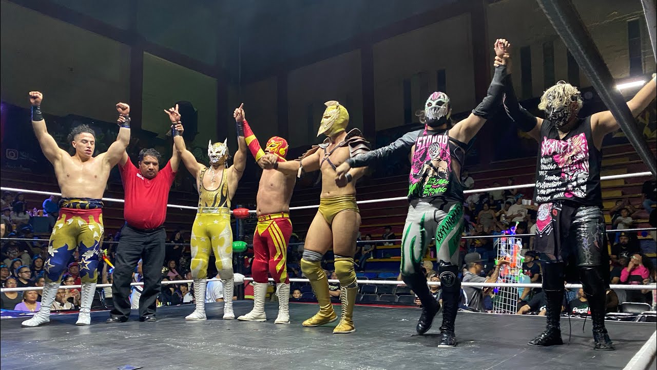 Amigos y rivales Ikaro, Radiante y Skayler Vs Gannicus, Majestic y Visionario en la Arena Neza background